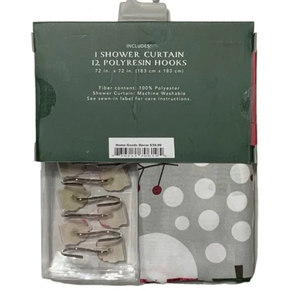 Christmas Bath Snowman Santa Fabric Shower Curtain 72 x 72 Hook Set Grey 13 PC